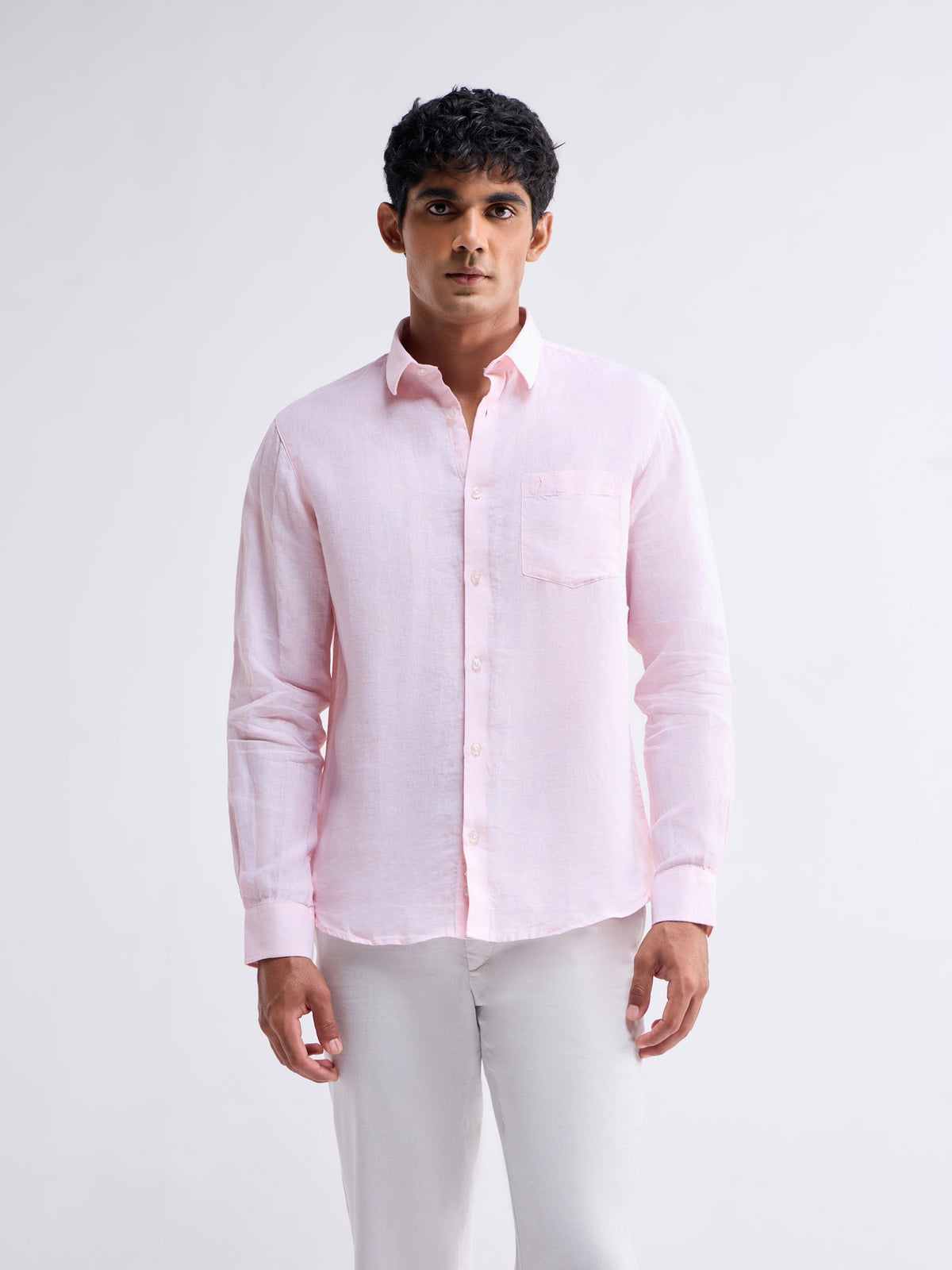 Solid Full Sleeve Linen Shirt - Pink t4option_3