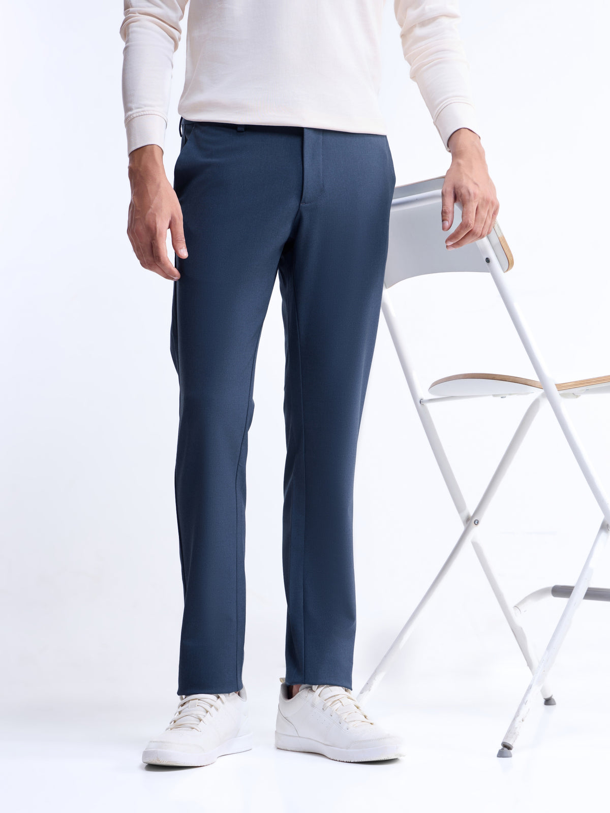 Slim Fit Poly Viscose Trouser - Navy Mel t4option_5