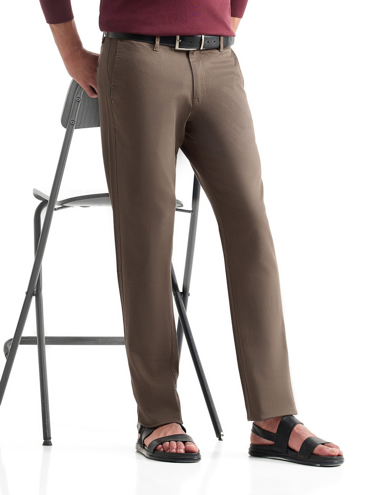Slim Fit Cotton Trouser - Brown t4option_0