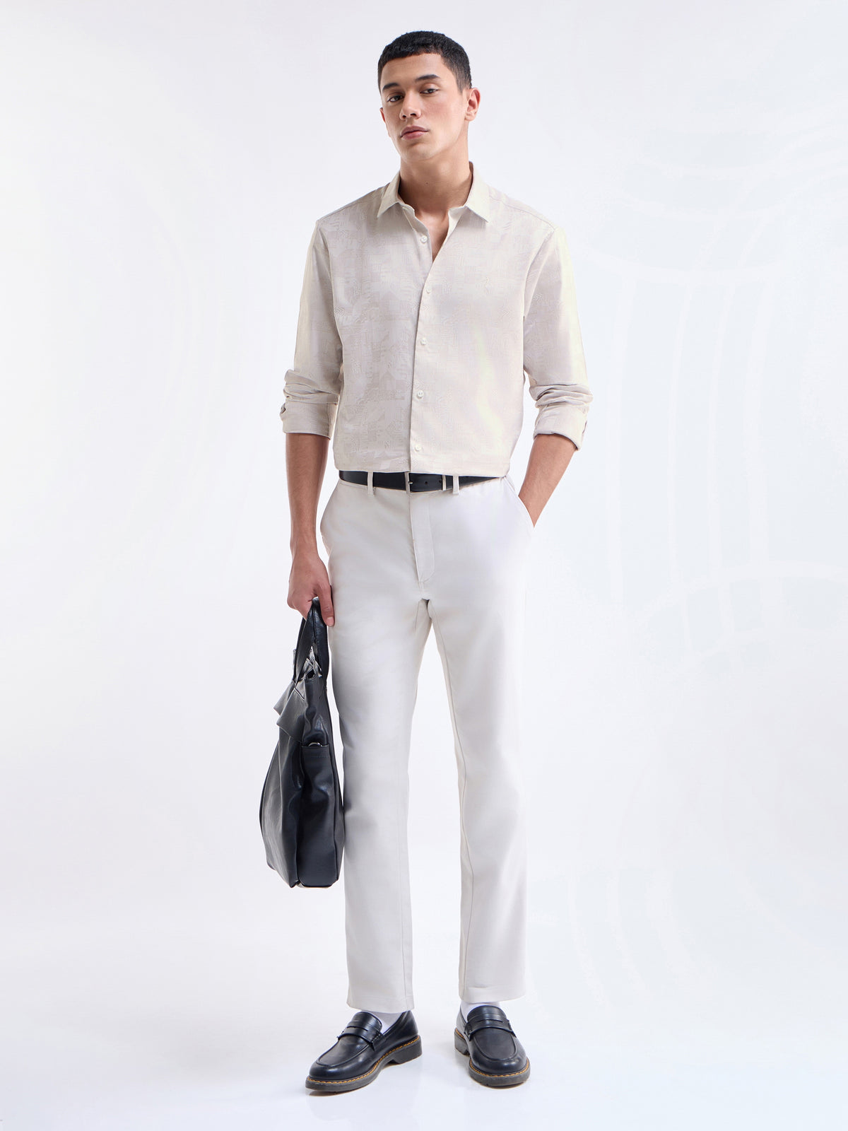 Jacquard Full Sleeve Cotton Shirt - Ecru t4option_0