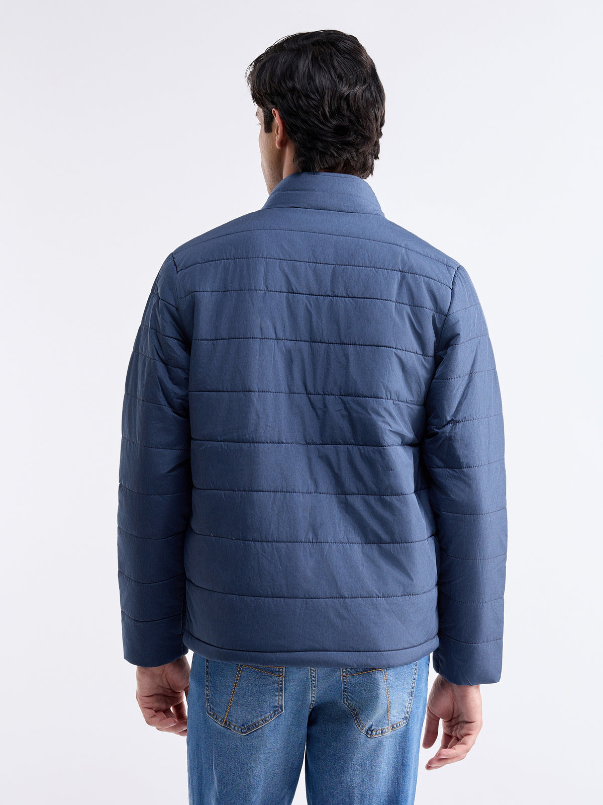 Textured Full Sleeve Biker Jacket - Navy t4option_0