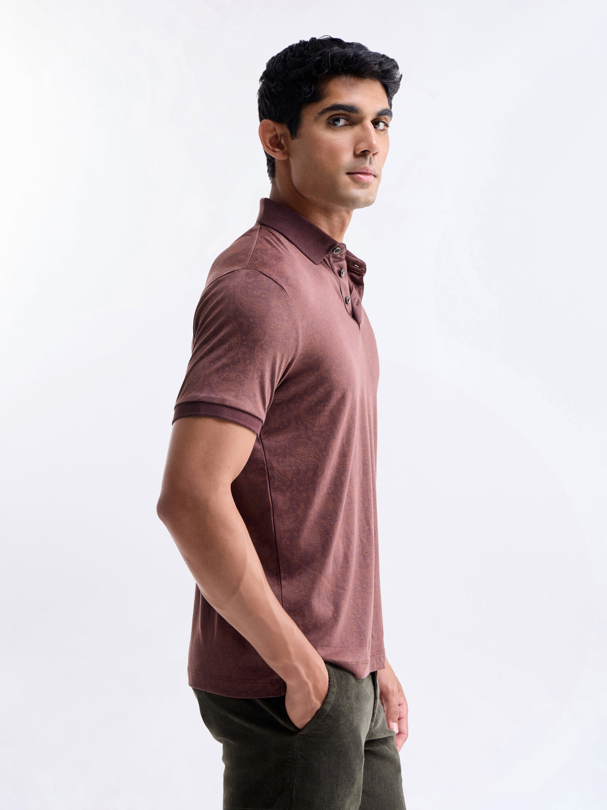 Printed Half Sleeve Regular Fit Polo T-Shirt - Wine t4option_1