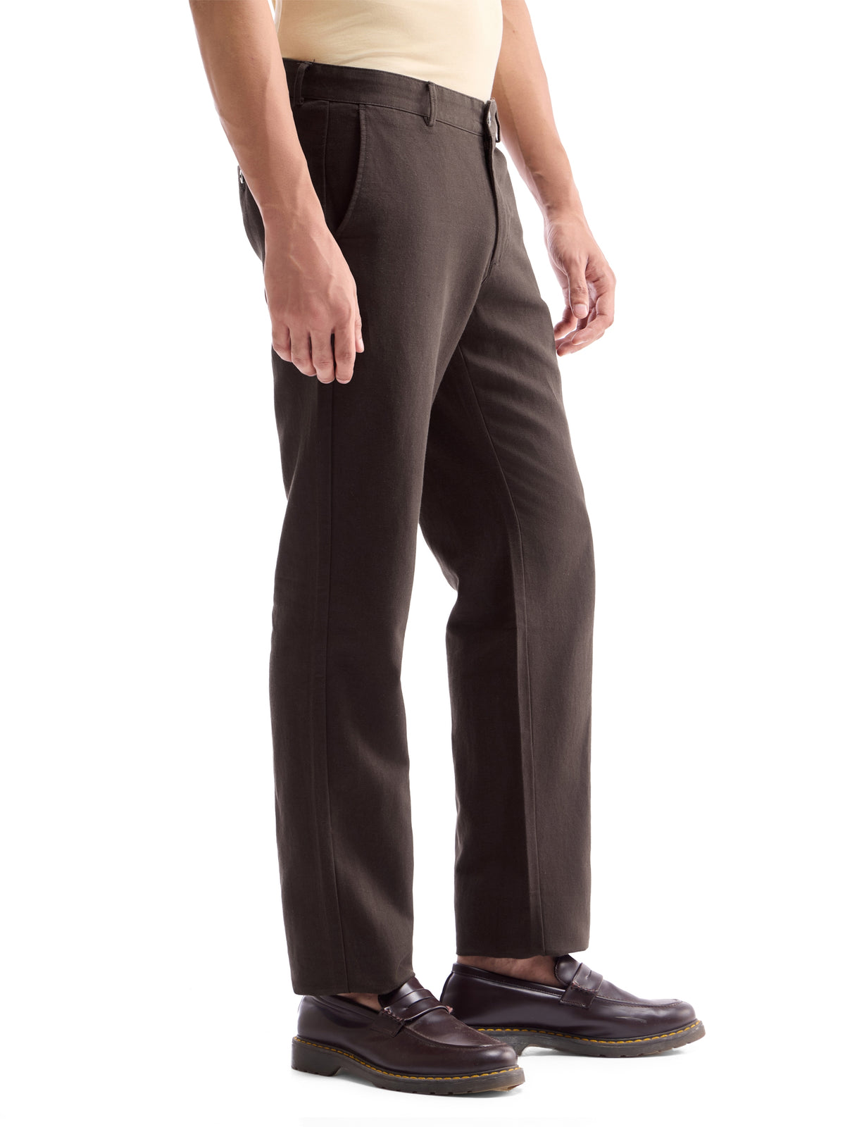 Regular Fit Cotton Linen Trouser - Dark Choco t4option_0
