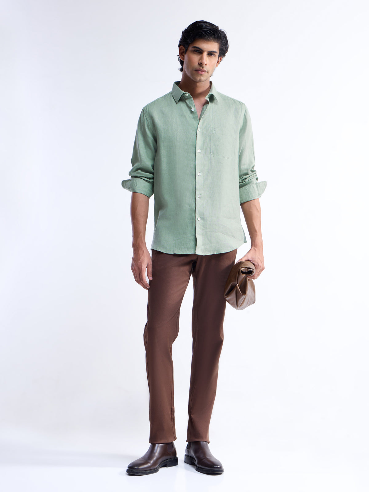 Solid Regular Fit Shirt - Green t4option_3
