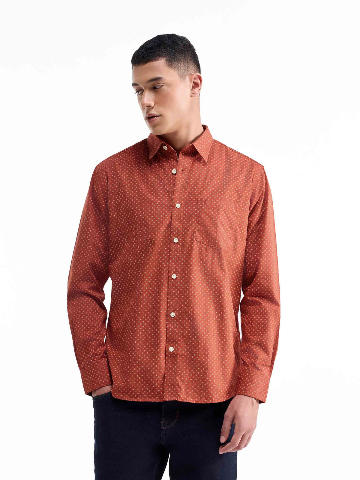 Printed Full Sleeve Cotton Shirt - Red t4option_0