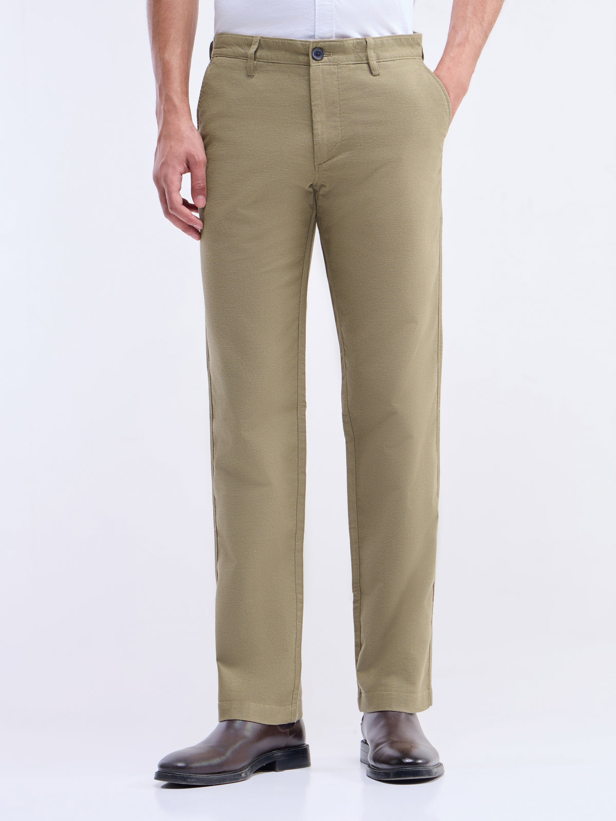 Regular Fit Cotton Stretch Trouser - Khaki t4option_0
