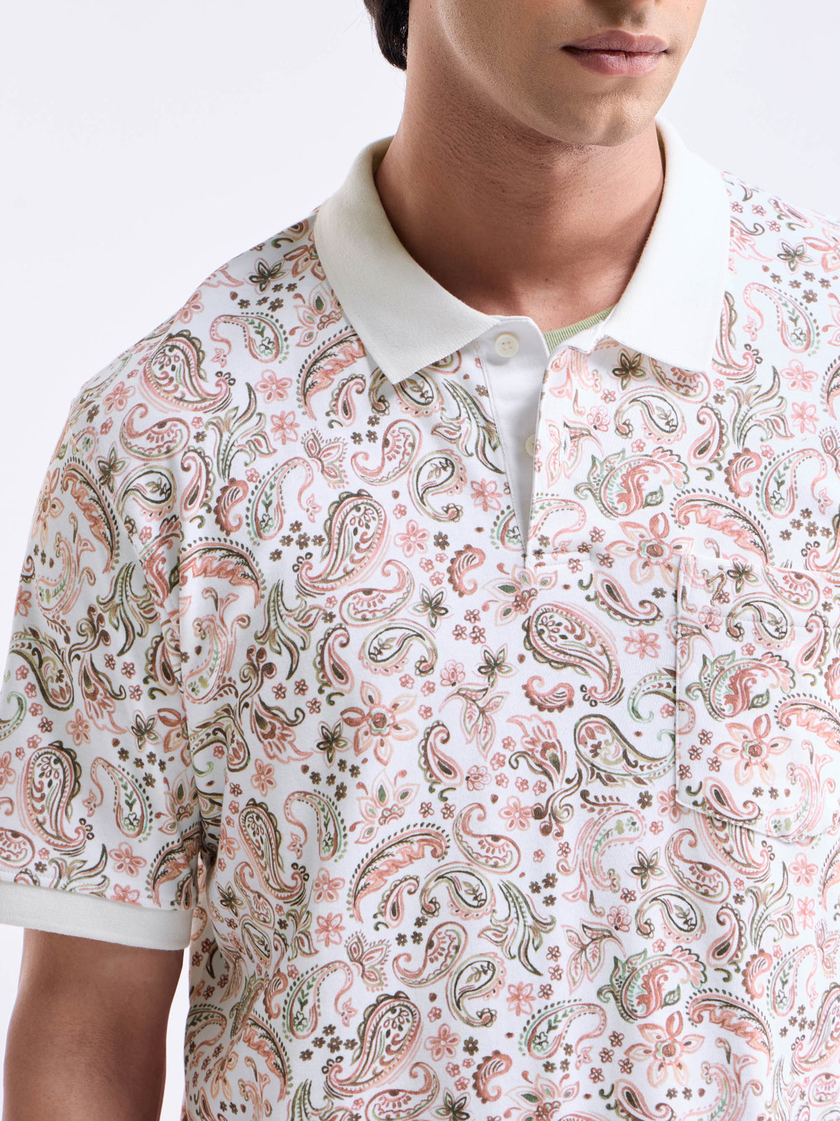 Printed Half Sleeve Regular Fit Polo T-Shirt - Off White t4option_0