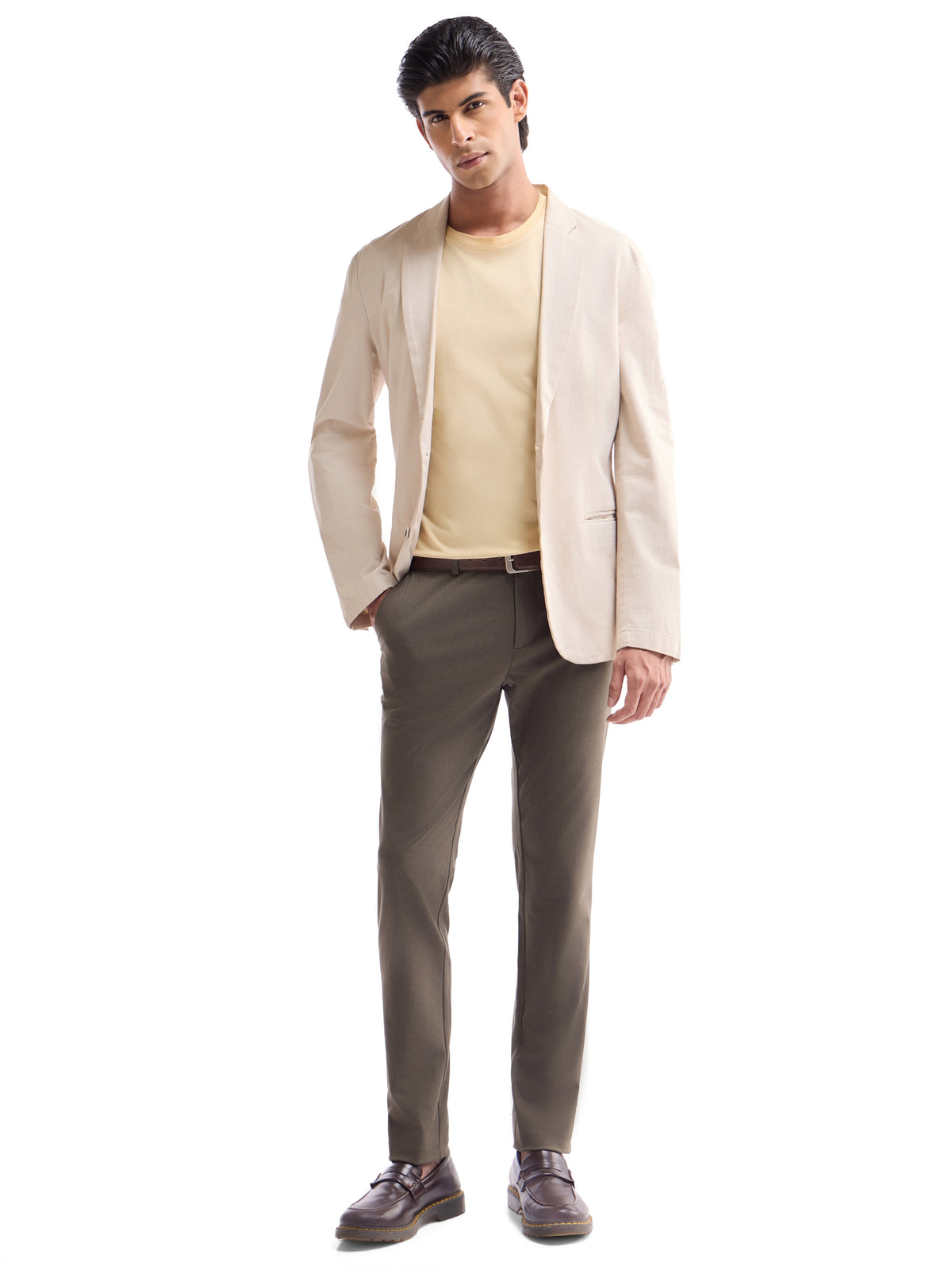 Slim Comfort Fit Poly Viscose Trouser - Brown Mel t4option_1