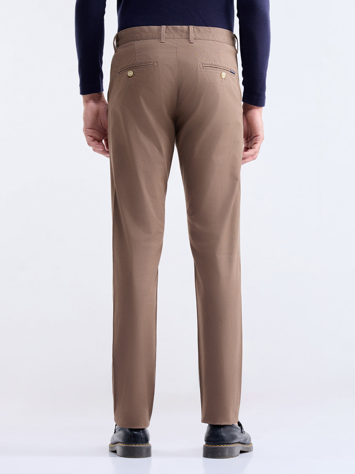 Printed Slim Fit Cotton Trouser - Tan t4option_0