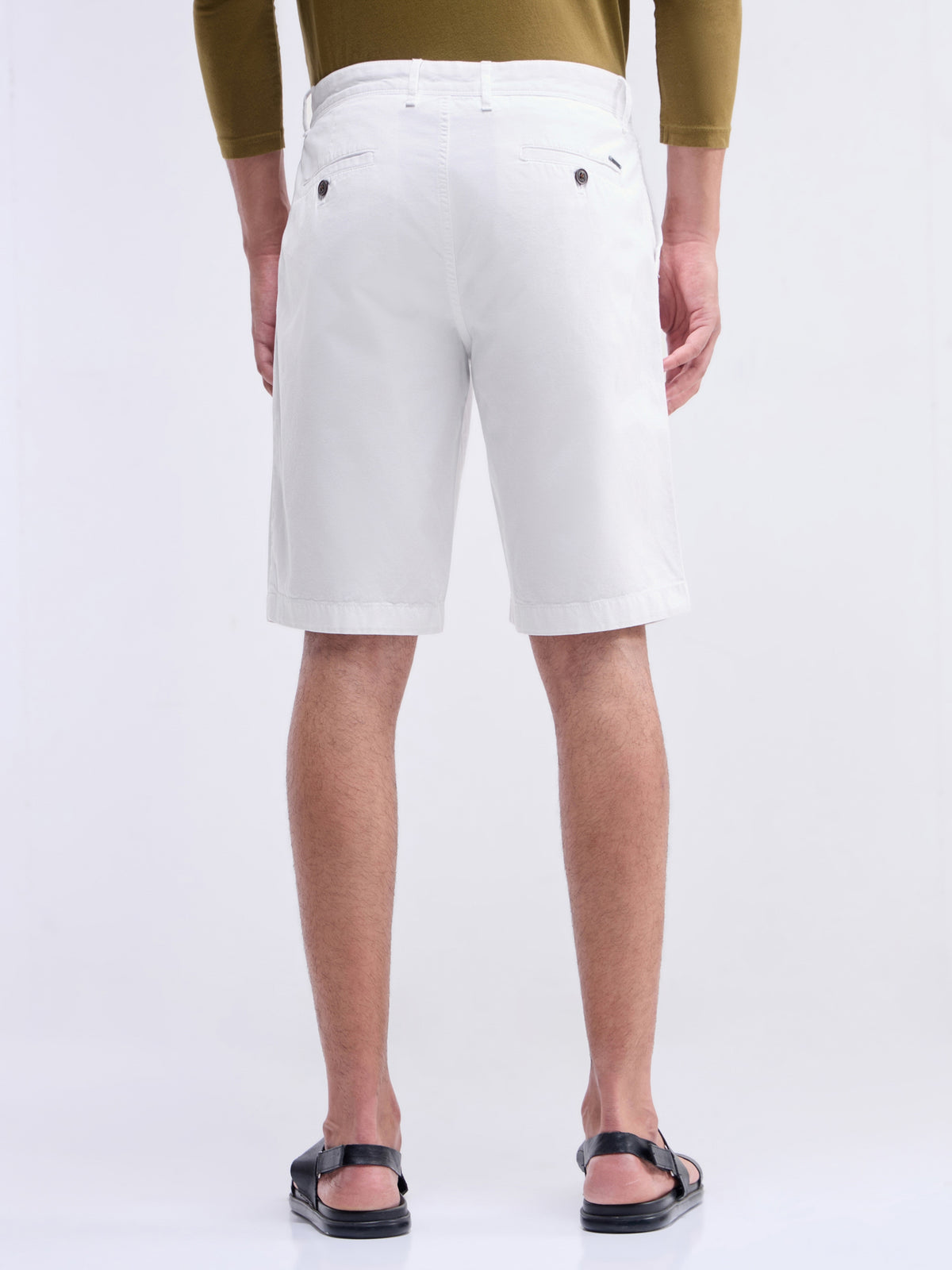 Solid Cotton Twill Shorts - White t4option_0