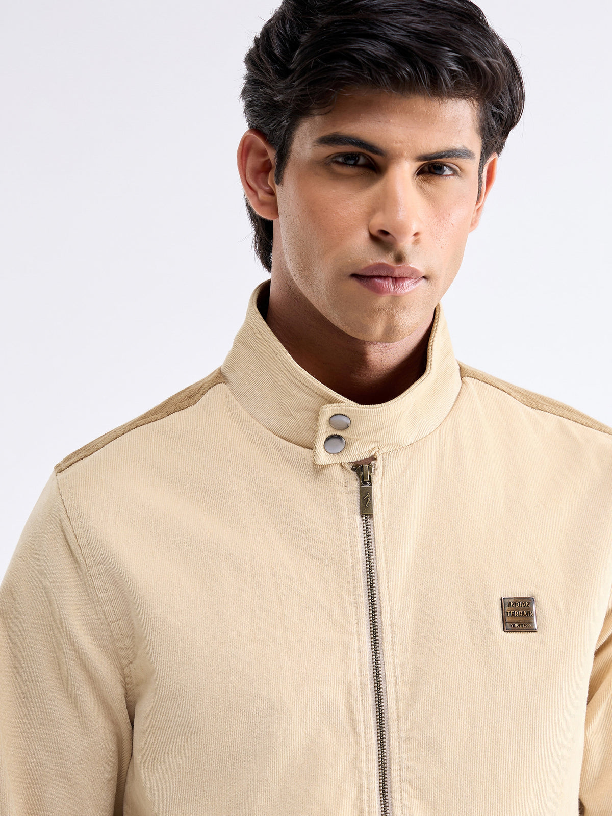 Solid Full Sleeve Bomber Jacket - Ecru t4option_0