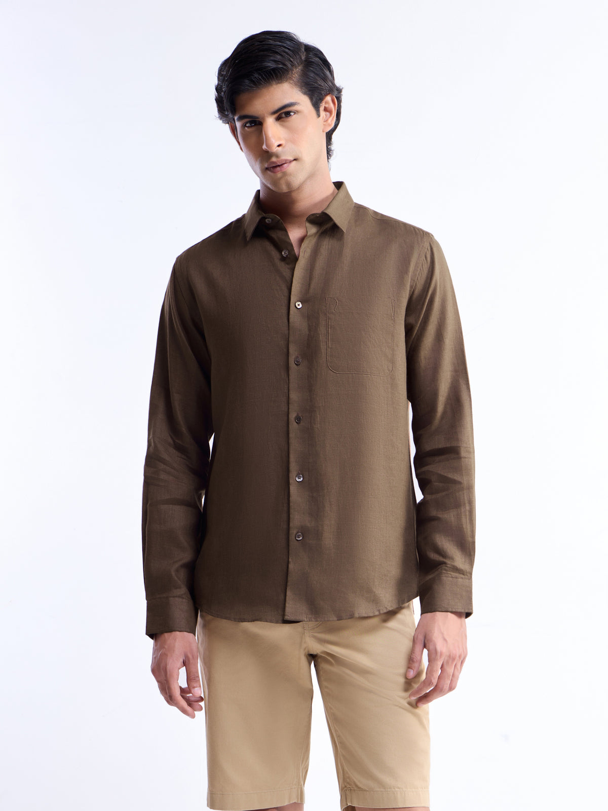 Solid Regular Fit Shirt - Choco t4option_2