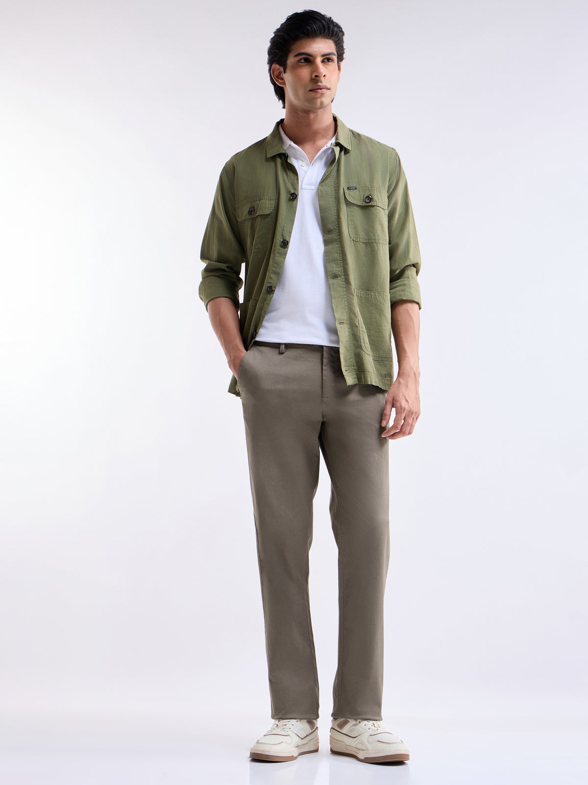 Regular Fit Cotton Stretch Trouser - Lt Brown t4option_4