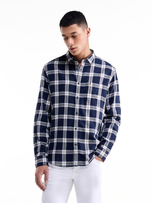 Check Full Sleeve Cotton Shirt - Navy t4option_0