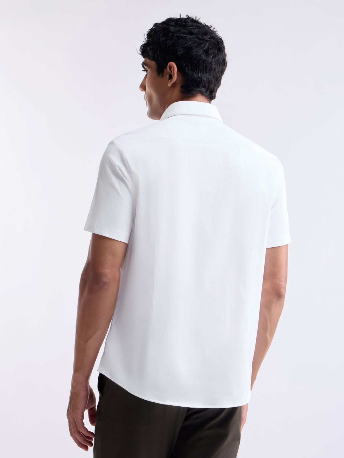 Solid Half Sleeve Cotton Stretch Shirt - White t4option_0