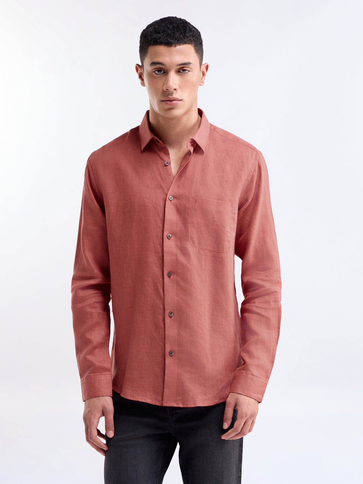 Solid Regular Fit Shirt - Brick t4option_1
