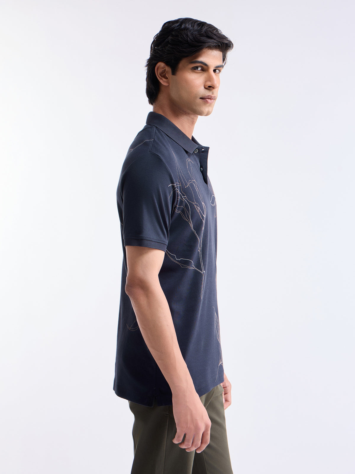 Printed Half Sleeve Regular Fit Polo T-Shirt - Navy t4option_0