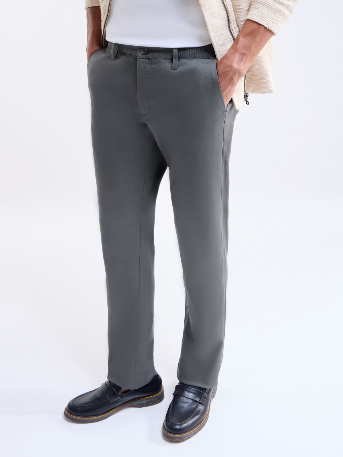 Slim Fit Cotton Stretch Trouser - Charcoal t4option_2