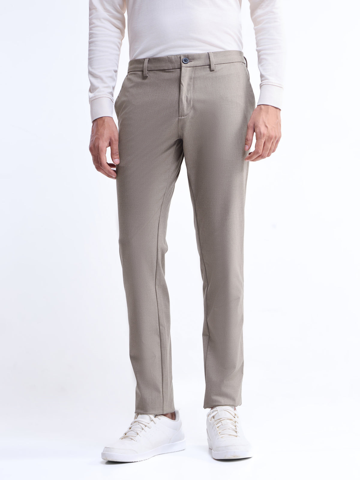 Slim Comfort Fit Poly Viscose Trouser - Khaki Mel t4option_3