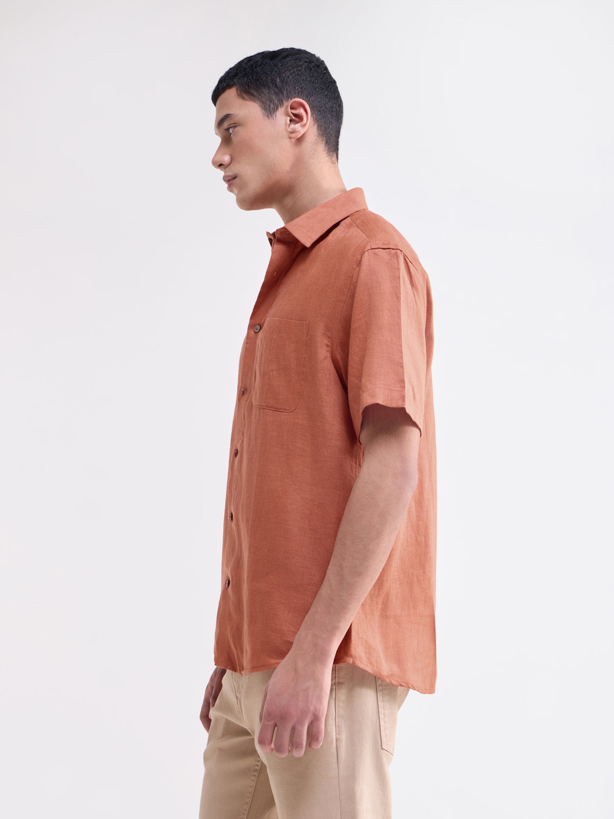 Solid Half Sleeve Linen Shirt - Rust t4option_3