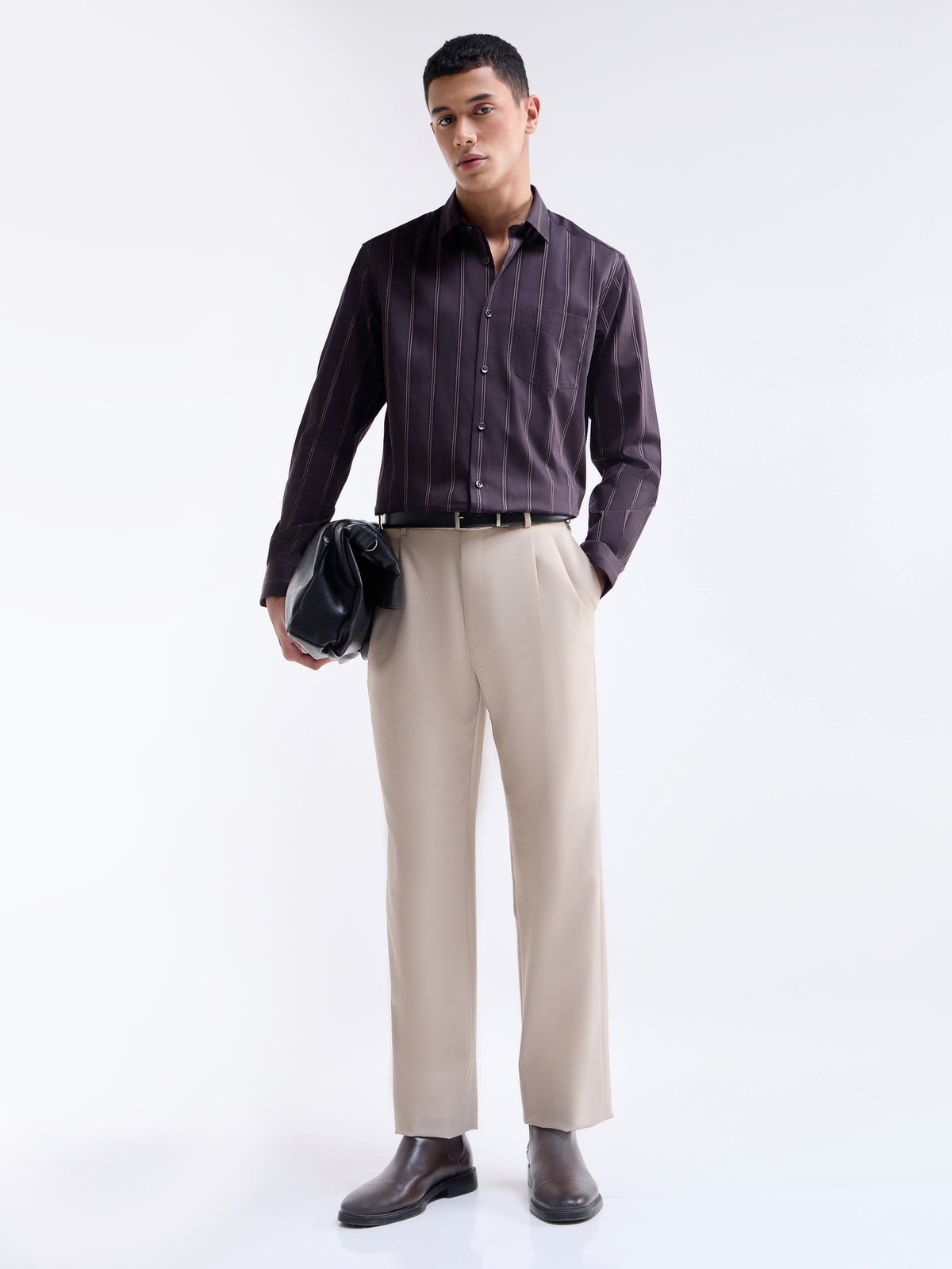 Striped Full Sleeve Cotton Shirt - Wine t4option_0
