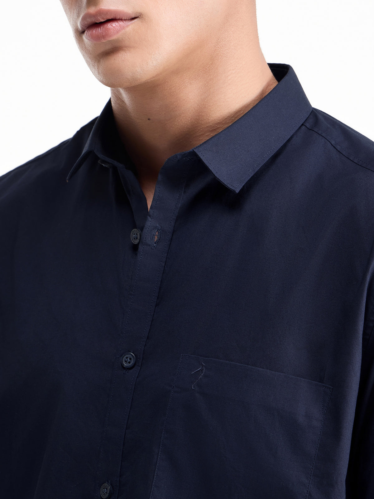Solid Half Sleeve Cotton Shirt - Navy t4option_0
