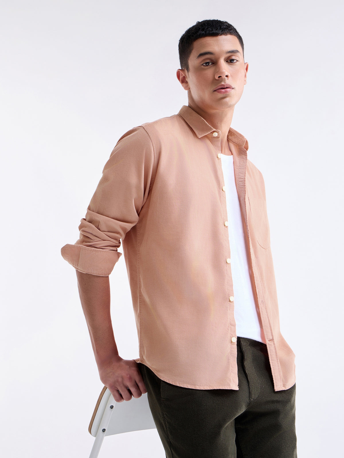 Solid Full Sleeve Cotton Tencel Shirt - Clay t4option_0