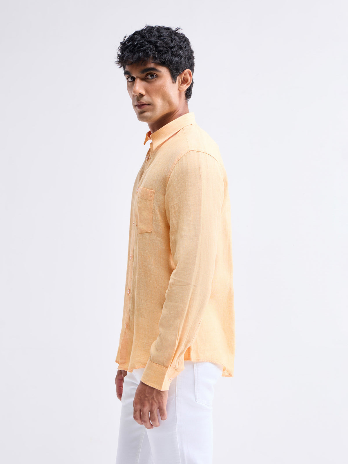 Solid Full Sleeve Linen Shirt - Mustard t4option_2