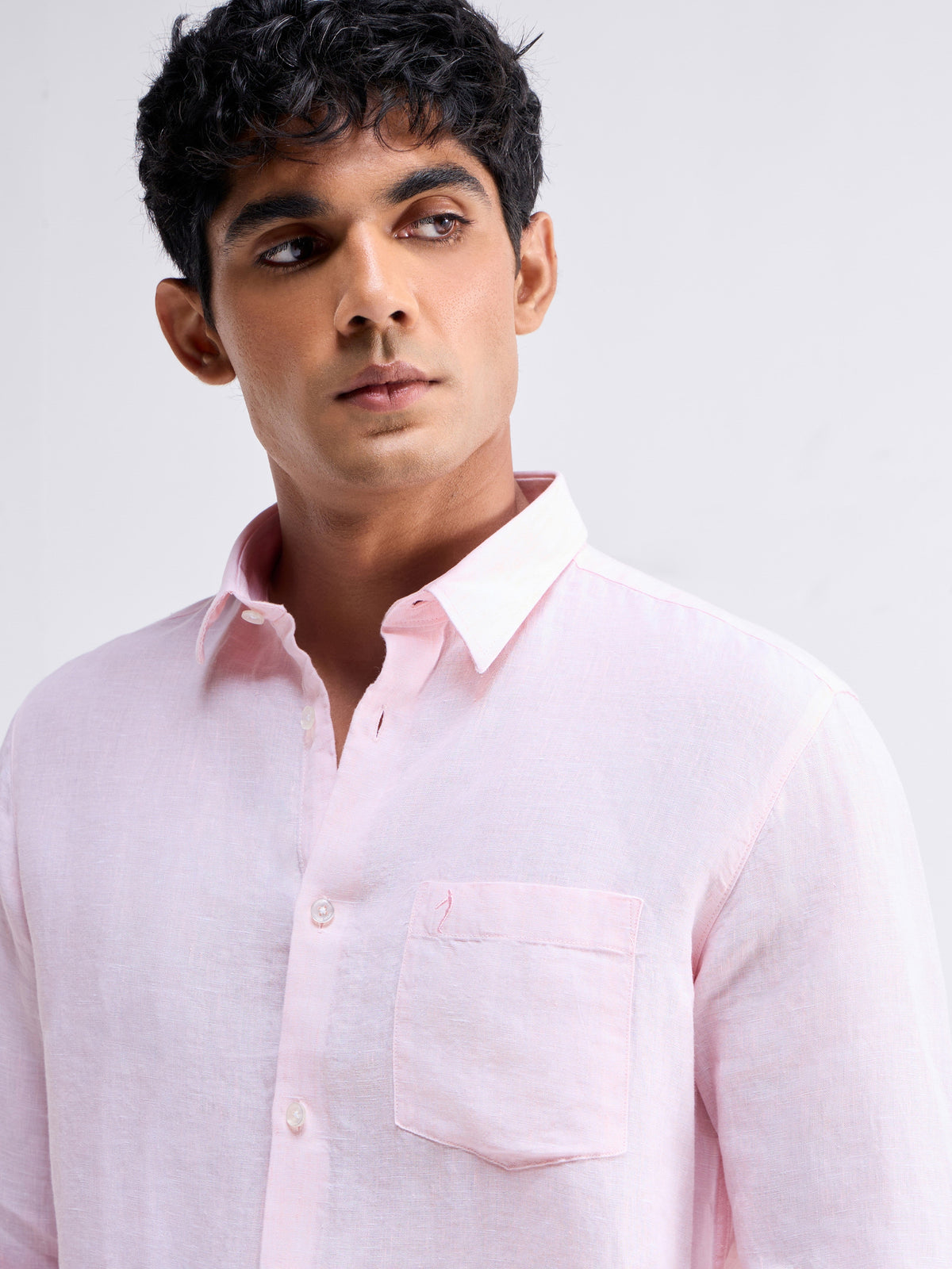 Solid Full Sleeve Linen Shirt - Pink t4option_3