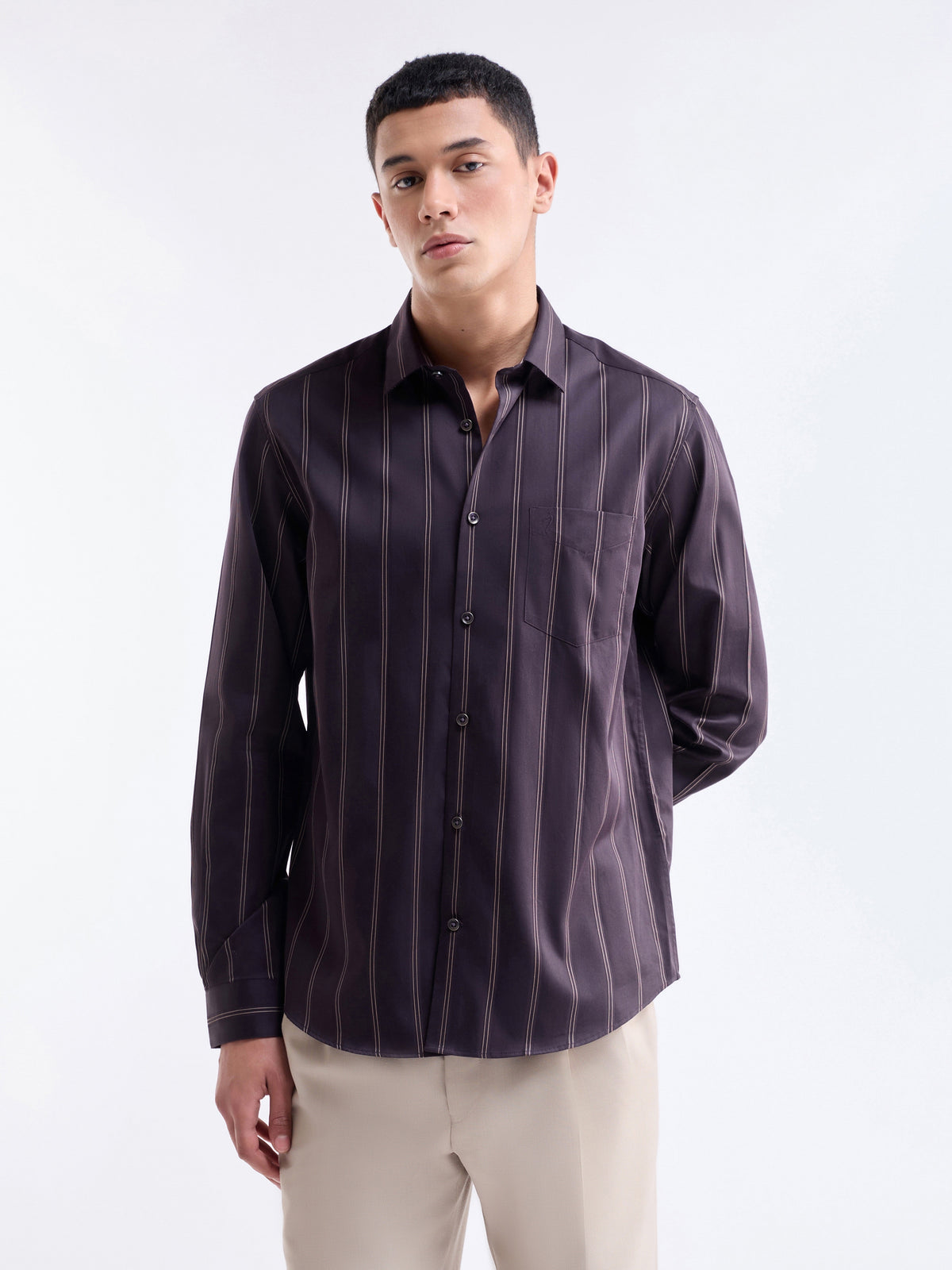 Striped Full Sleeve Cotton Shirt - Wine t4option_0