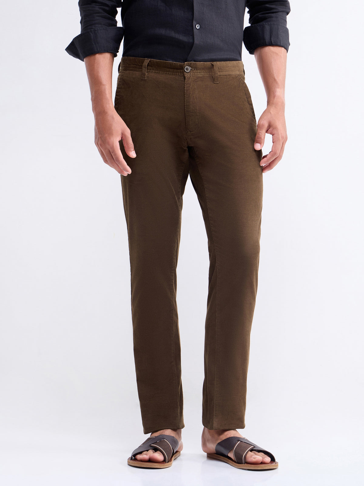 Slim Fit Cotton Stretch Trouser - Brown t4option_4