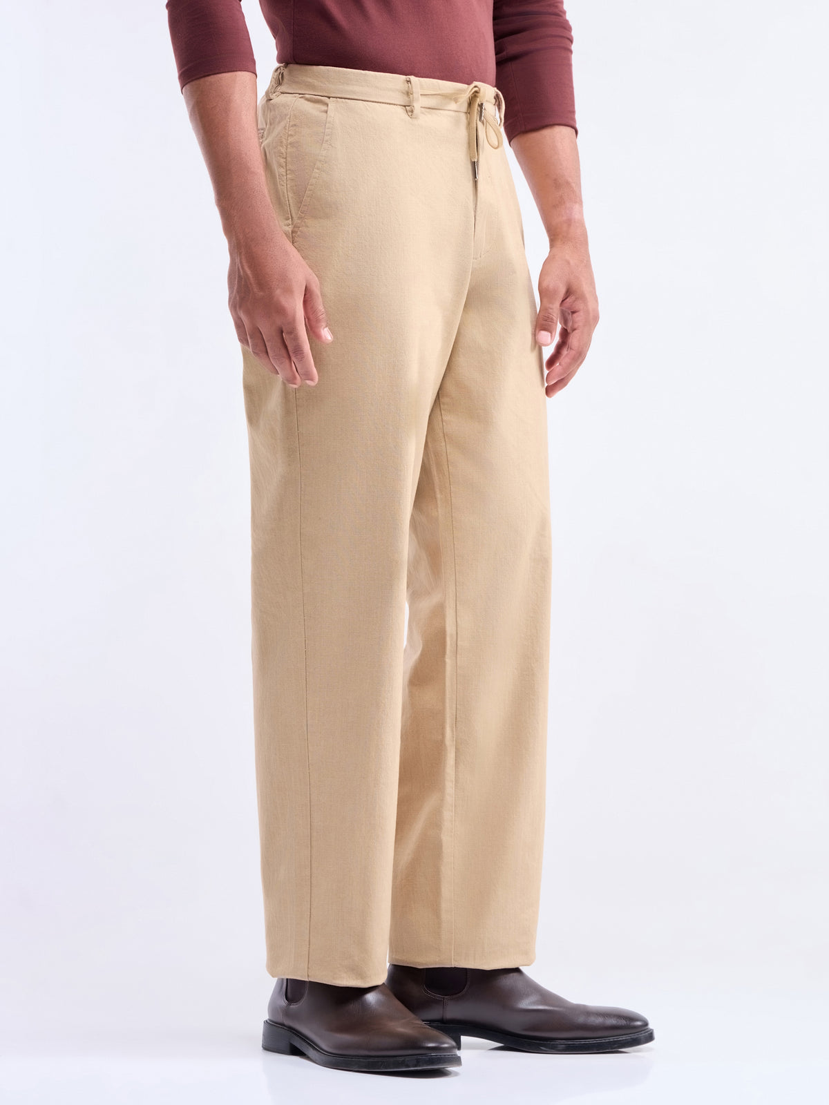 Regular Fit Cotton Stretch Trouser - Khaki t4option_1