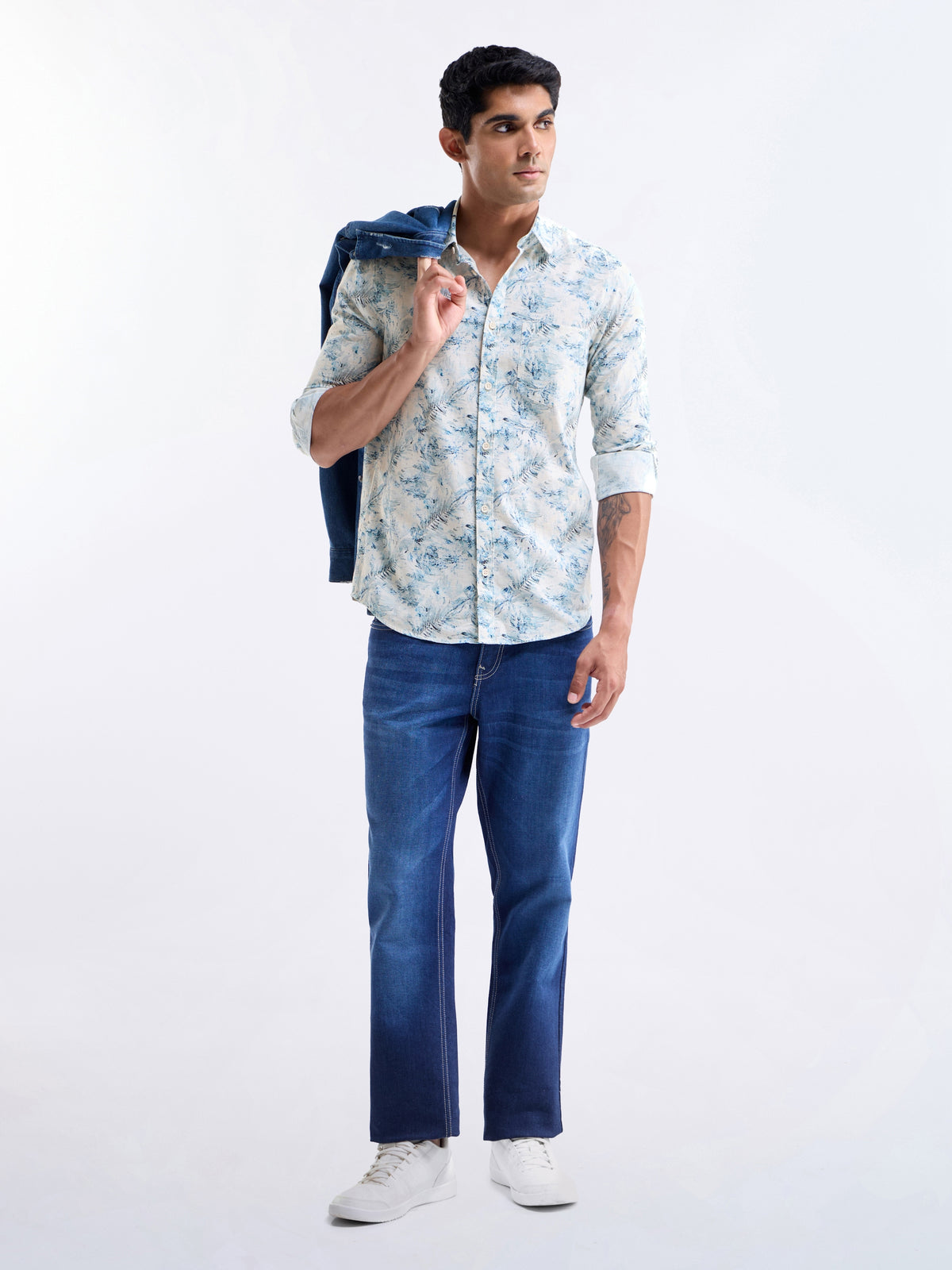 Printed Full Sleeve Cotton Linen Shirt - Ecru t4option_0