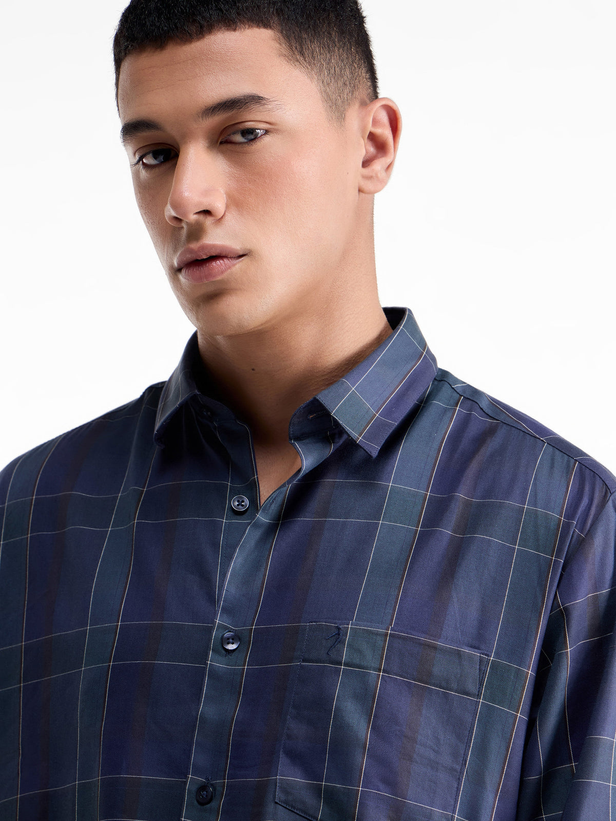 Check Full Sleeve Cotton Modal Shirt - Pine t4option_1