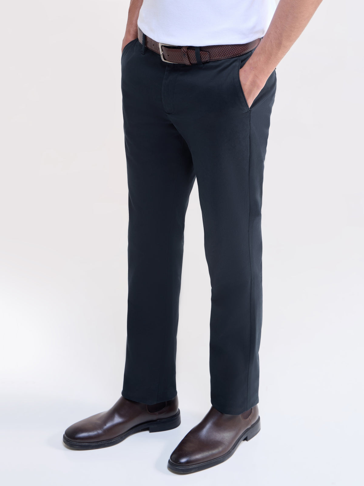 Regular Fit Cotton Stretch Trouser - Navy t4option_1