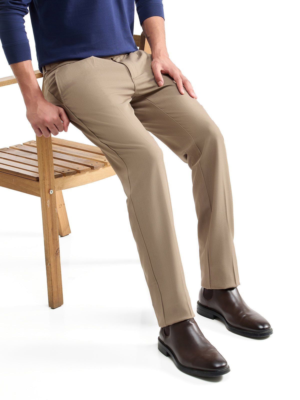 Regular Fit Cotton Stretch Trouser - Khaki t4option_0