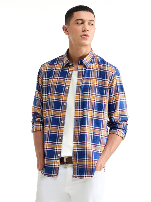 Check Full Sleeve Cotton Shirt - Blue t4option_0