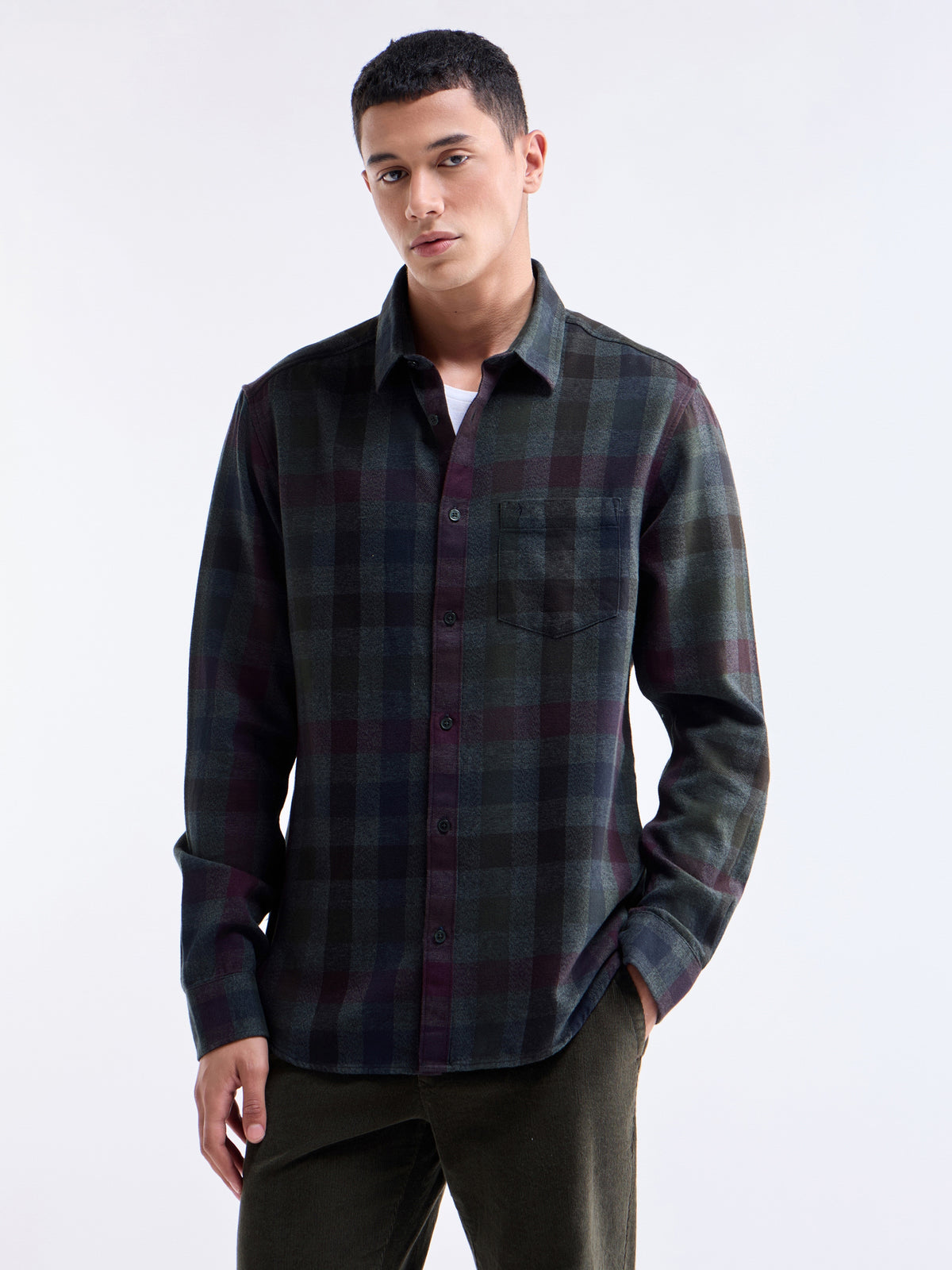 Check Full Sleeve Cotton Shirt - Olive t4option_0