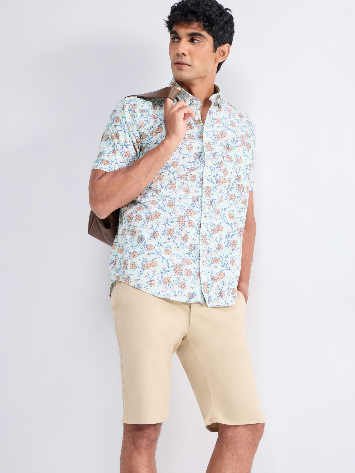 Printed Half Sleeve Cotton Shirt - Lt Green t4option_0