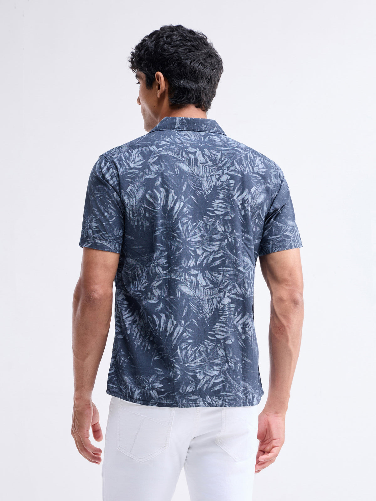 Printed Half Sleeve Cotton Shirt - Blue Ind t4option_0