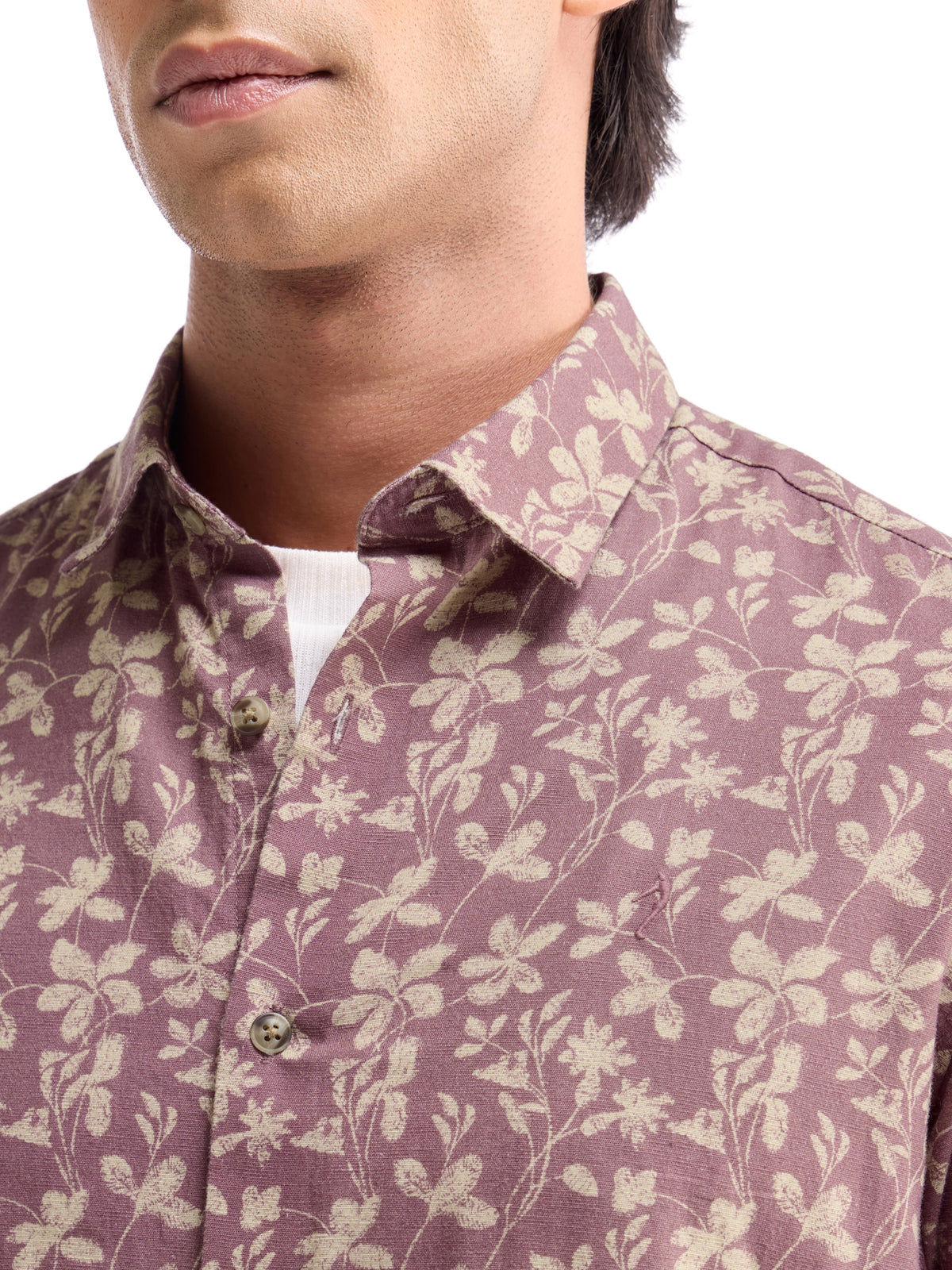 Printed Half Sleeve Cotton Linen Shirt - Mauve t4option_0