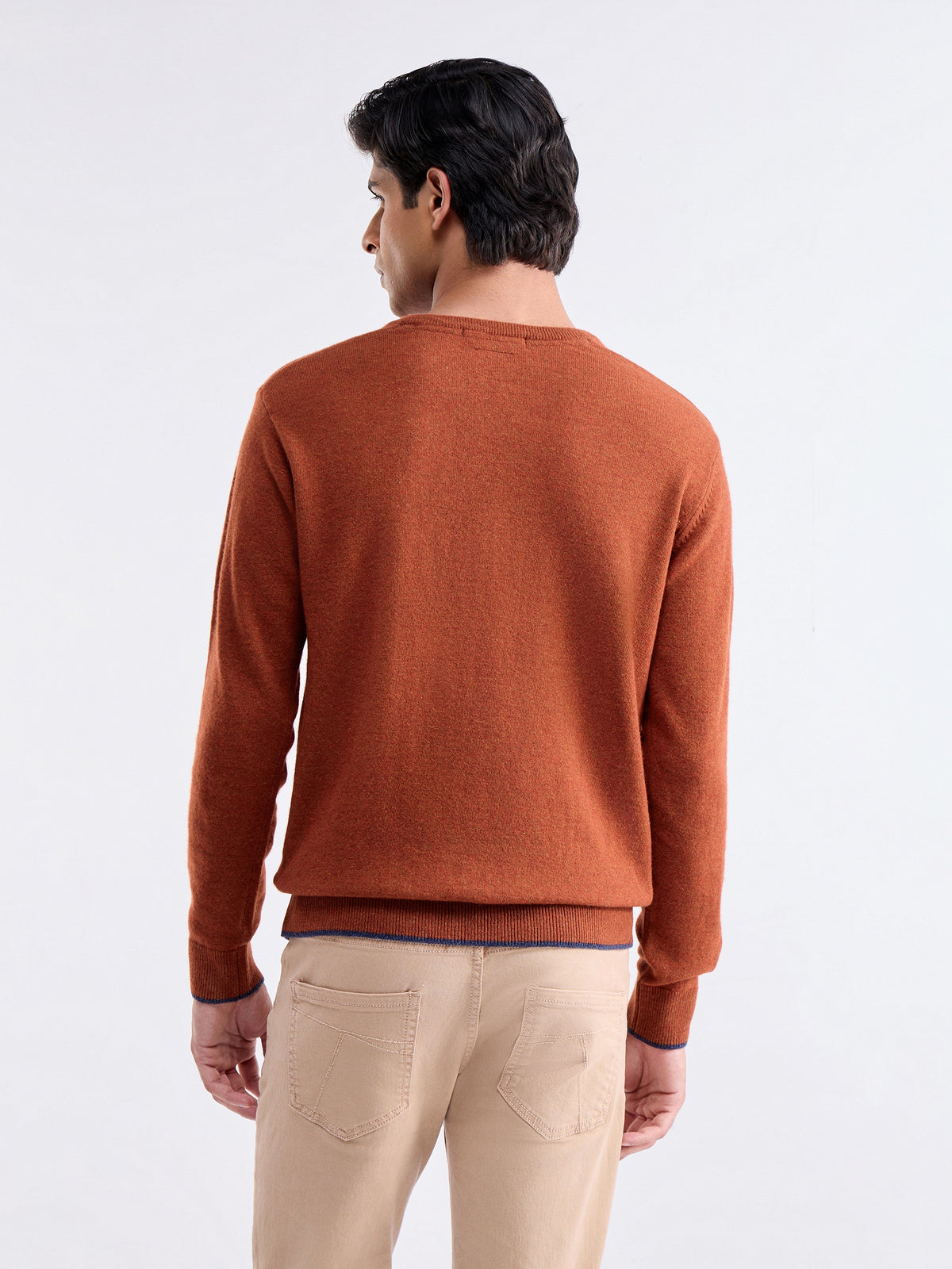 Solid Full Sleeve Crew Neck Sweater - Rust t4option_1