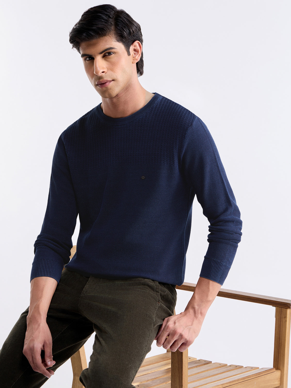Solid Full Sleeve Jumper Sweater - Dk Indigo t4option_0