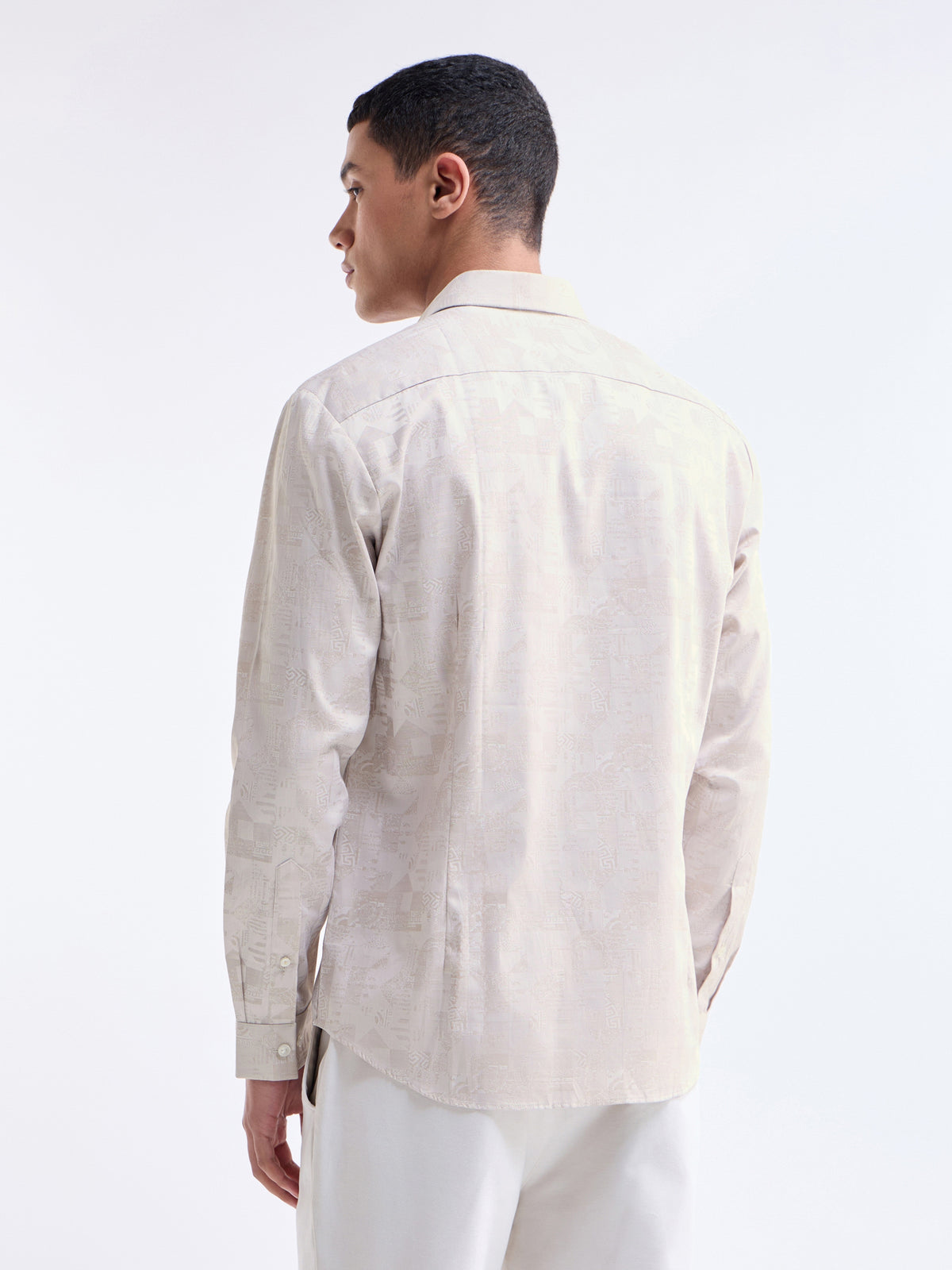 Jacquard Full Sleeve Cotton Shirt - Ecru t4option_0