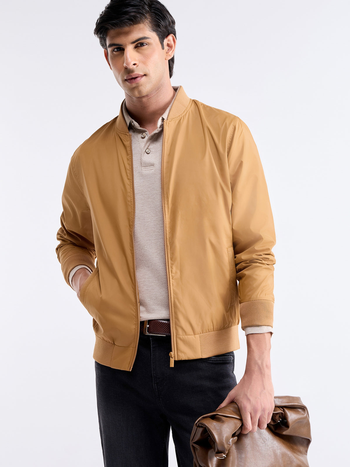 Solid Full Sleeve Bomber Jacket - Mango t4option_0