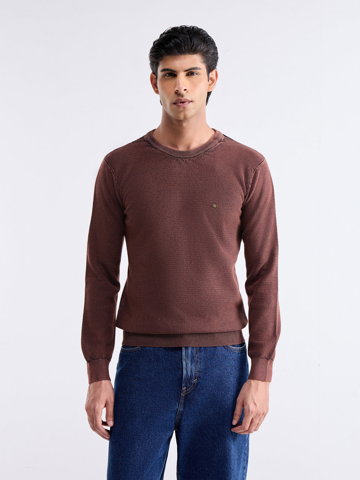 Textured Full Sleeve Jumper Sweater - Cappuccino t4option_0