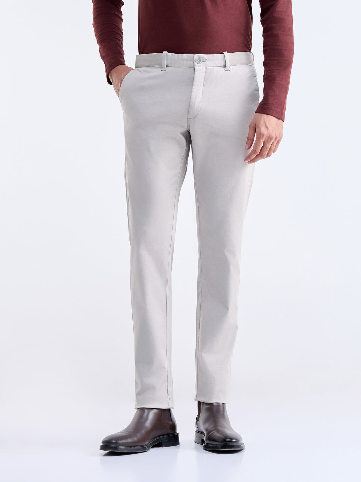 Slim Fit Cotton Stretch Trouser - Cement t4option_6
