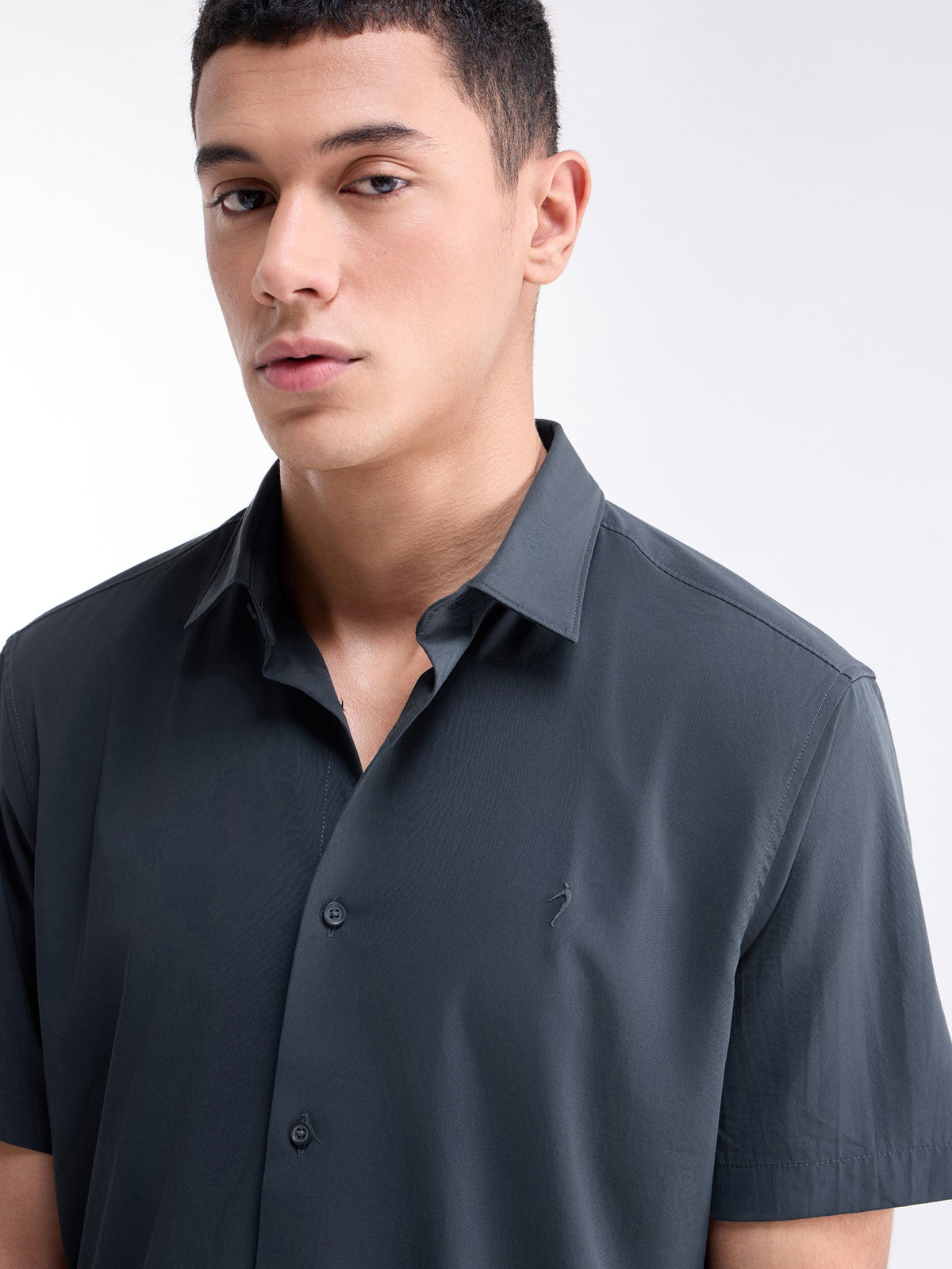 Solid Half Sleeve Shirt - Navy t4option_0
