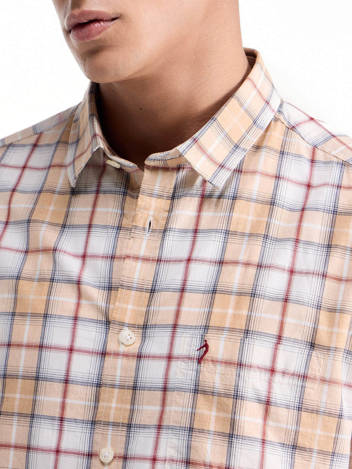 Check Half Sleeve Cotton Shirt - Khaki t4option_0