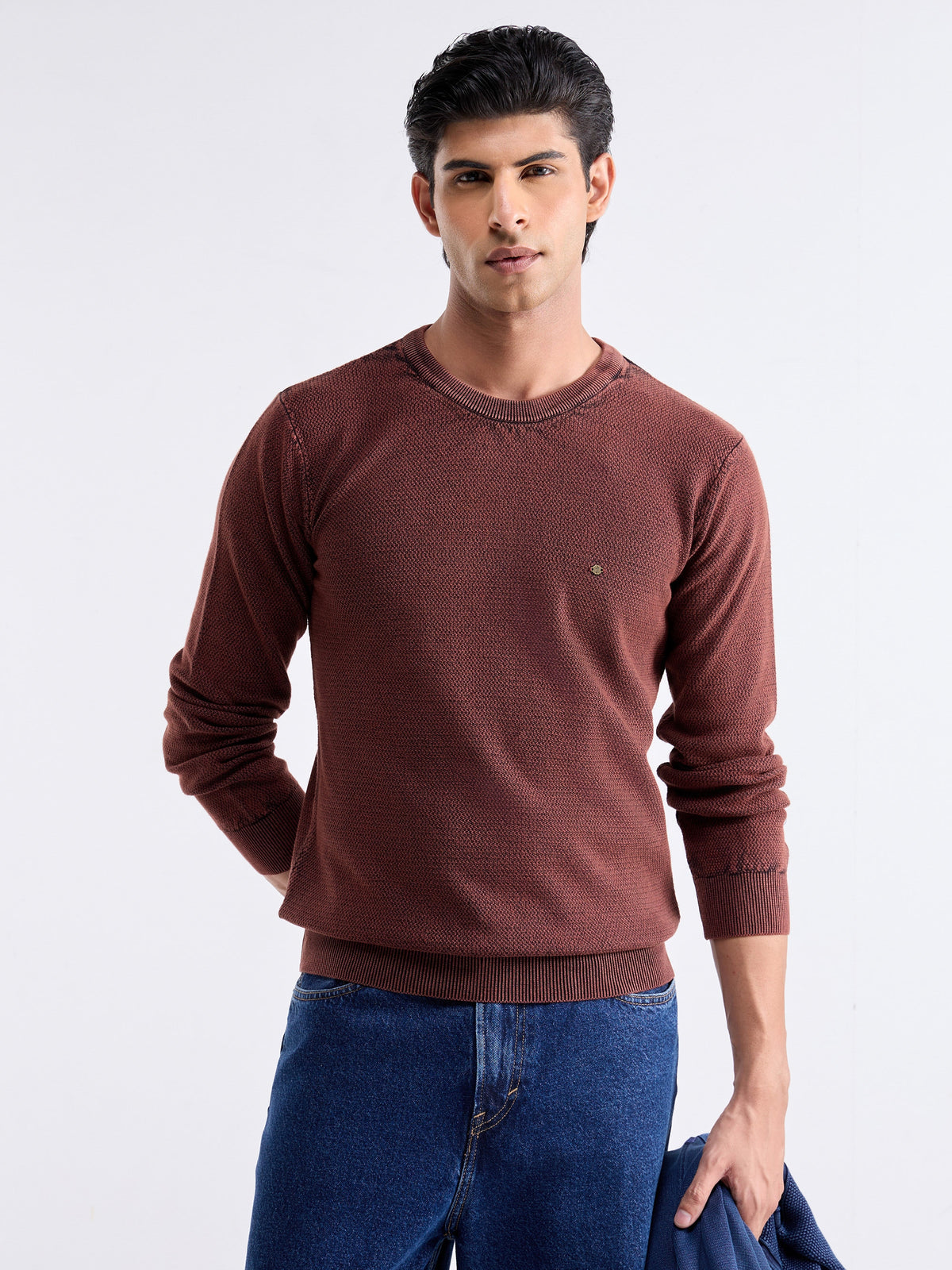 Textured Full Sleeve Jumper Sweater - Cappuccino t4option_0